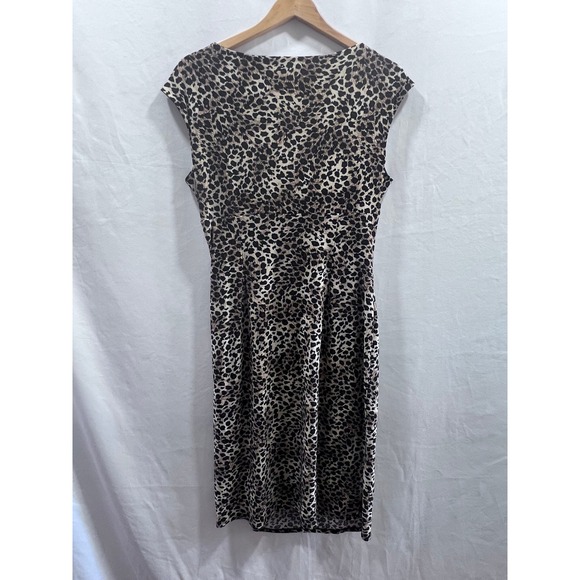 Y2K Evan-Picone Leopard Print Ruched Sheath Dress Brown Black Size 12 Sleeveless - Picture 2 of 6